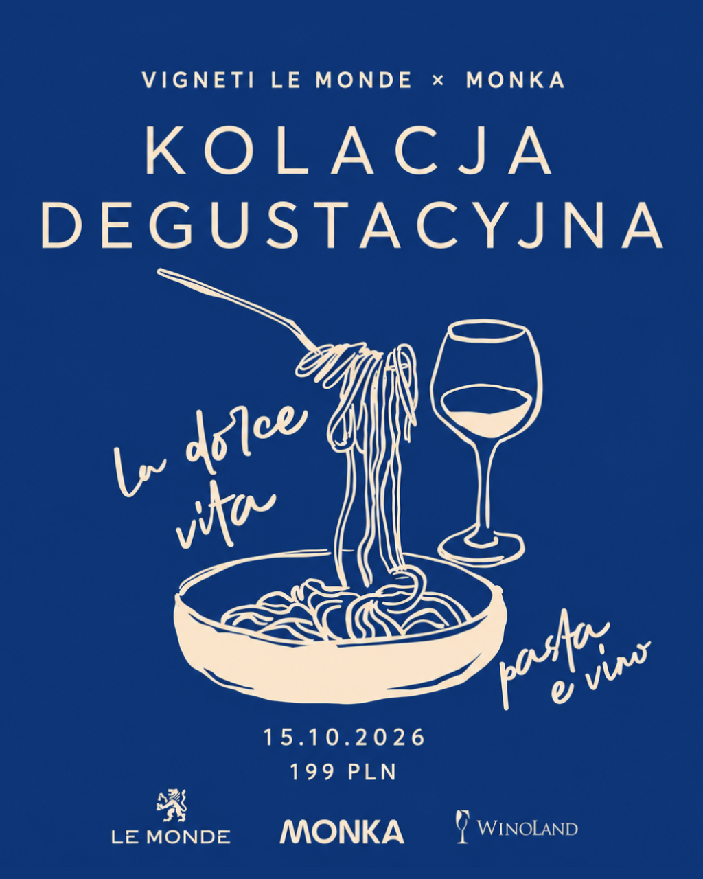 pasta, vino e disco kolacja tematyczna w woda (kopia)